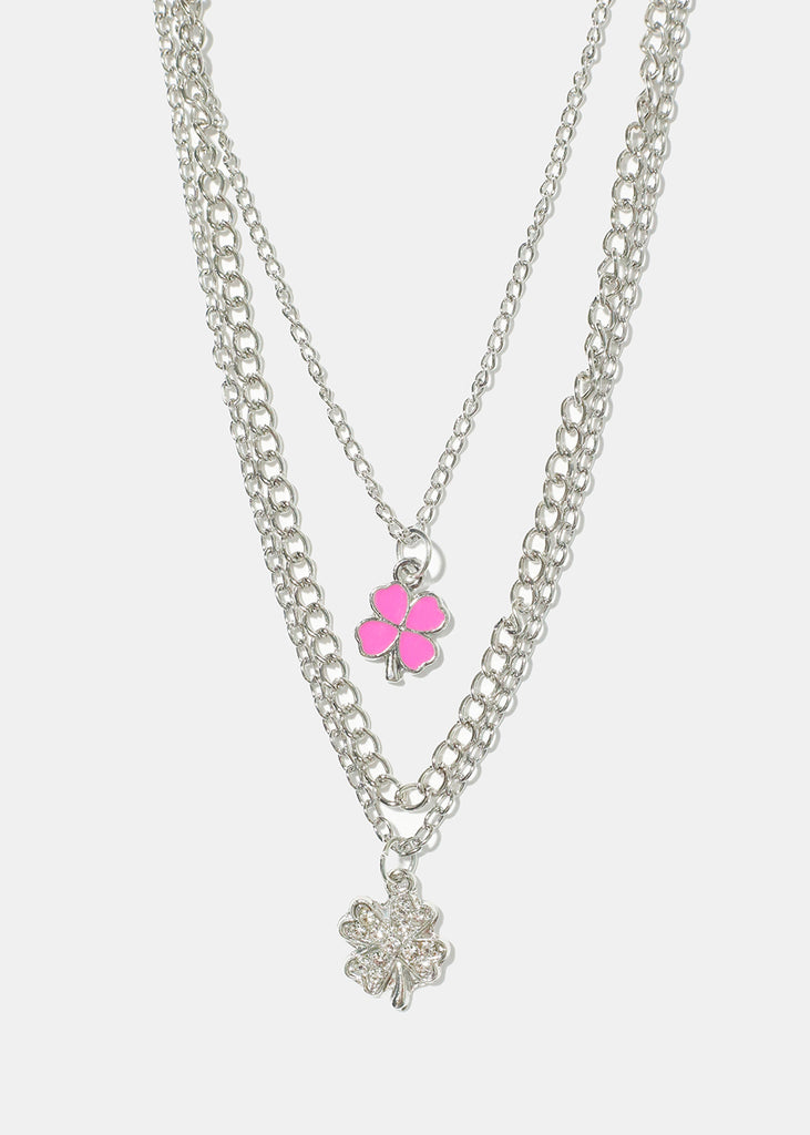 Clover Charm Pendant Layered Necklace S. Pink JEWELRY - Shop Miss A