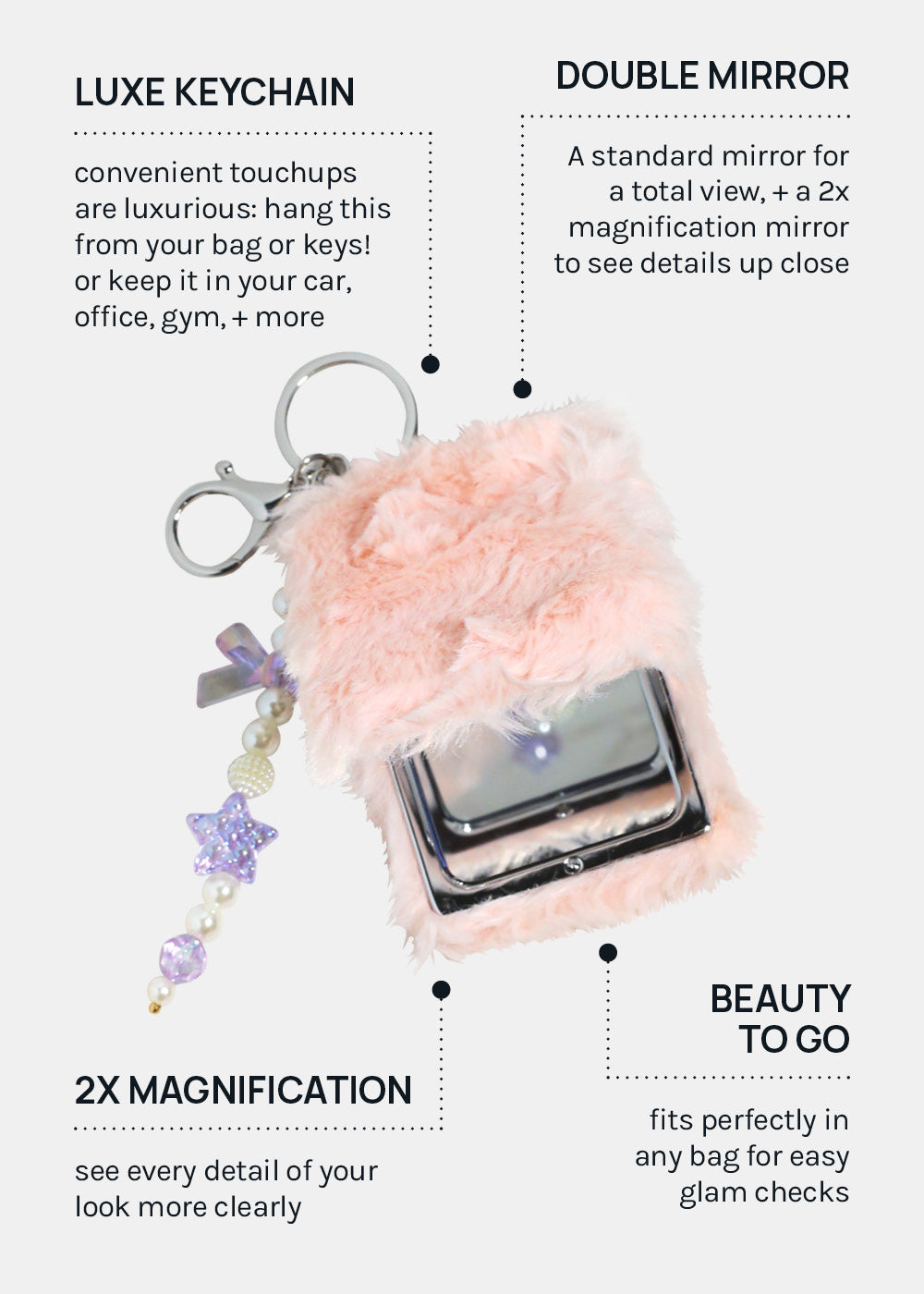 AOA Pro Double-Sided Compact Mirror – Fluffy Keychain – Shop Miss A