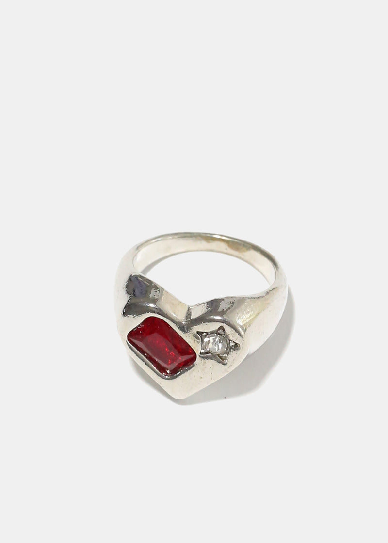 Red Gem & Star Ring Silver JEWELRY - Shop Miss A