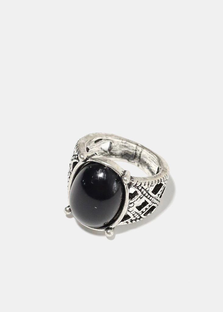 Oval Stone Ring Black JEWELRY - Shop Miss A