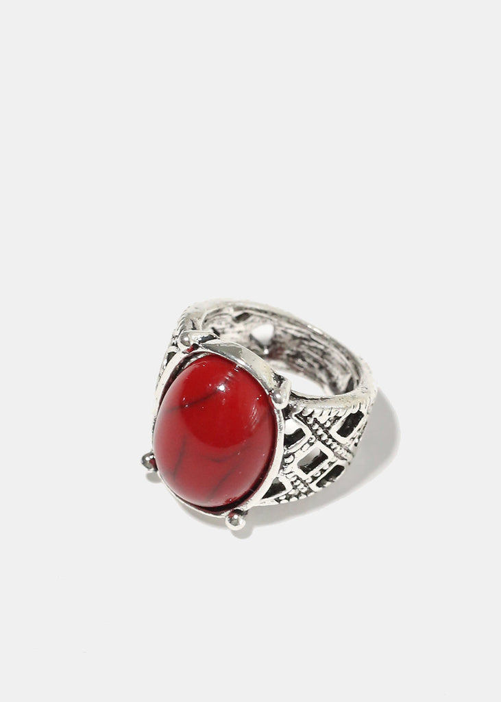 Oval Stone Ring Red JEWELRY - Shop Miss A