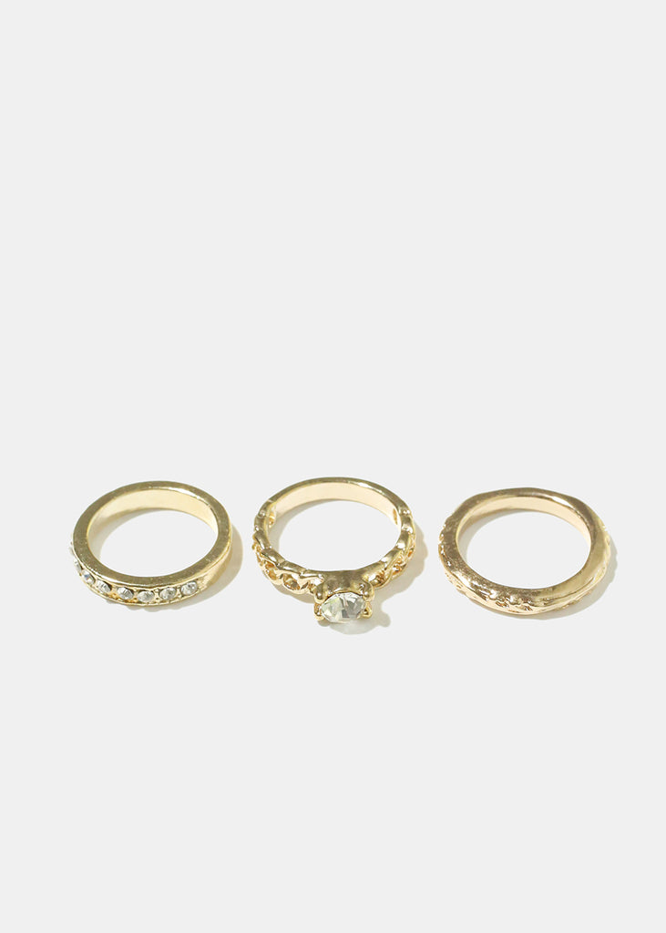3 Rhinestone Rings Gold JEWELRY - Shop Miss A