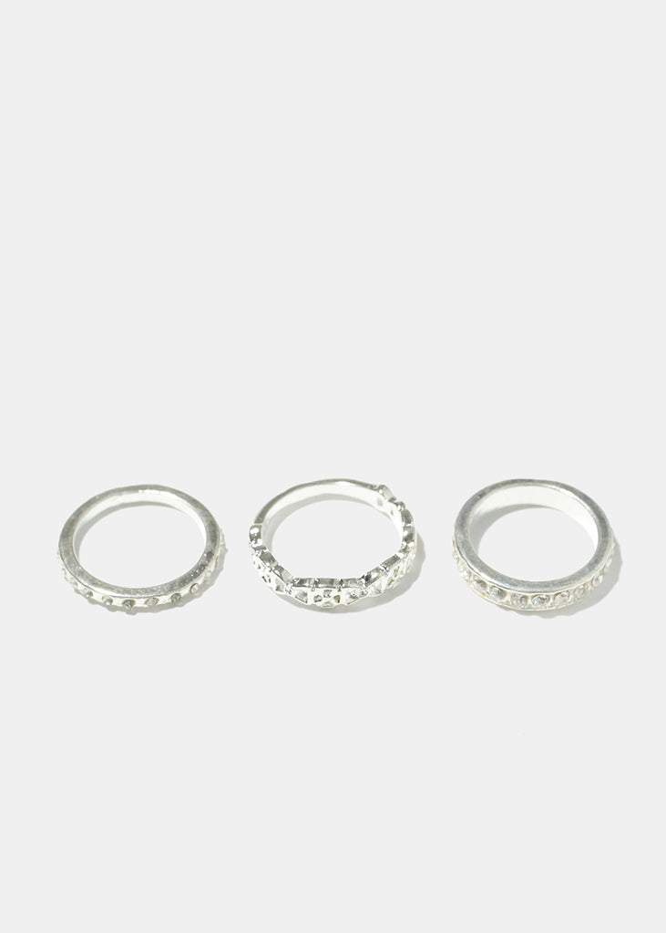 3 Piece Rhinestone Ring Set Silver JEWELRY - Shop Miss A