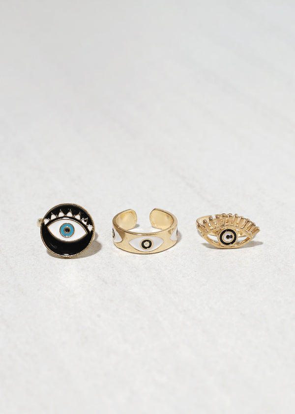 3 Piece Evil Eye Ring Set