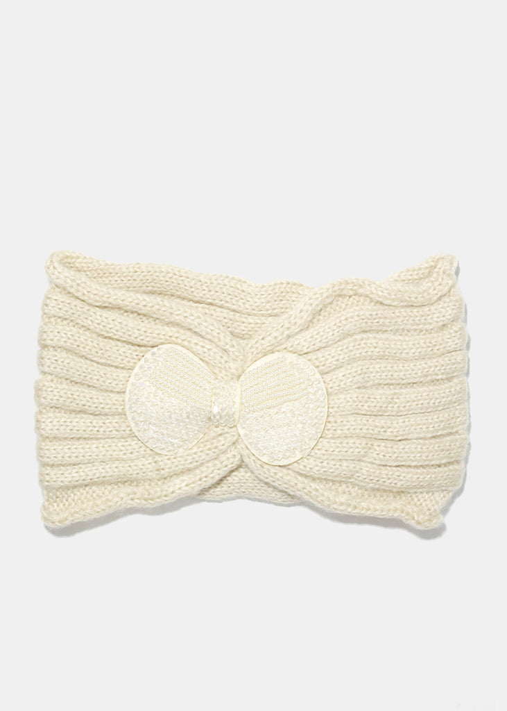 Knitted Bow Soft Winter Headband Beige ACCESSORIES - Shop Miss A