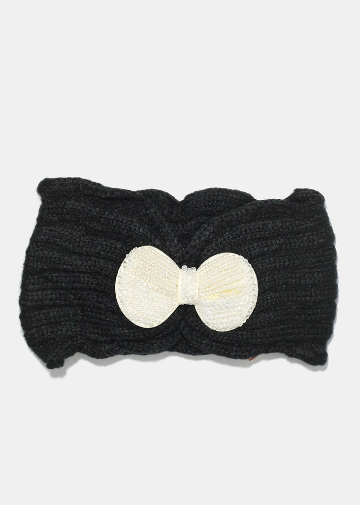 Knitted Bow Soft Winter Headband Black ACCESSORIES - Shop Miss A