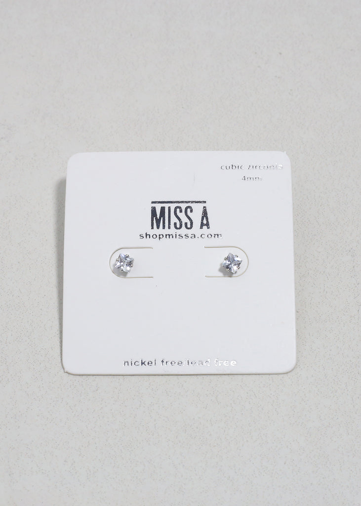 Classic 4mm Cubic Zirconia Studs - Silver JEWELRY - Shop Miss A