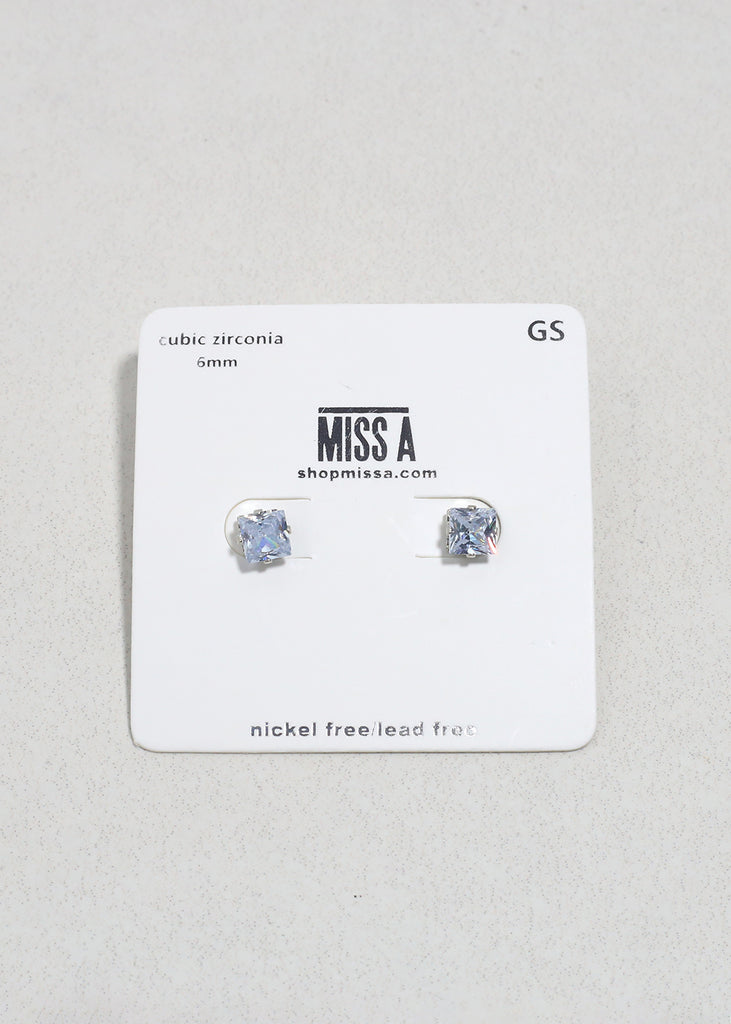 Classic 6mm Square Cubic Zirconia Silver Studs JEWELRY - Shop Miss A