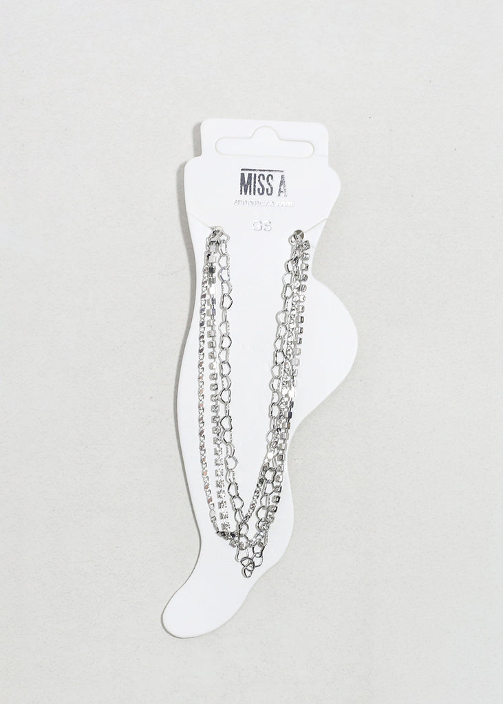 Triple - Layered Chain Anklet Silver JEWELRY - Shop Miss A