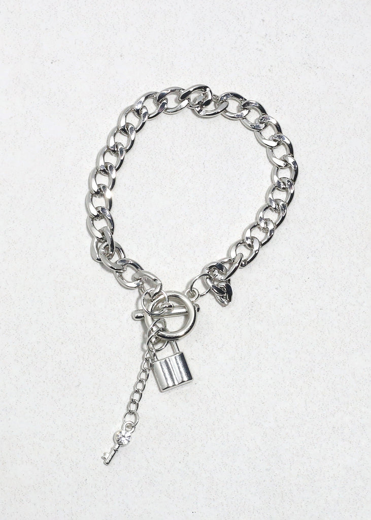 Lock & Link Charm Bracelet Silver JEWELRY - Shop Miss A