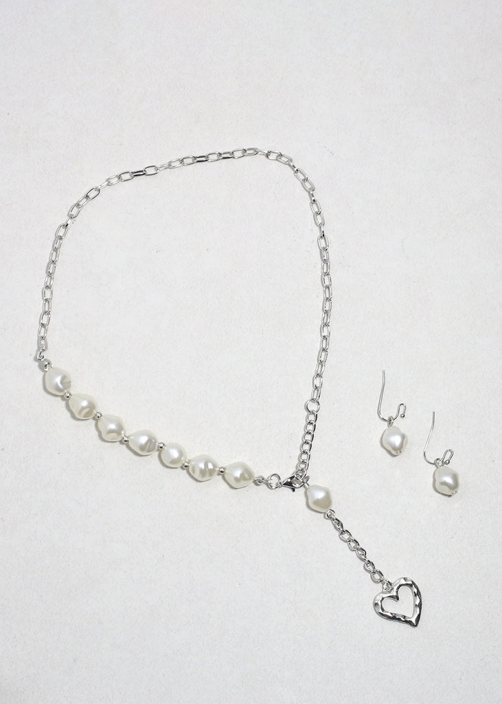 The Heart of Pearls Necklace Set Silver JEWELRY - Shop Miss A
