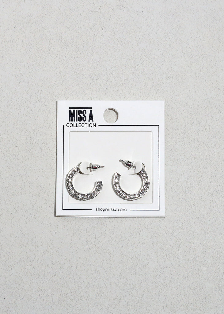 Pavé Mini Hoop Earrings Silver JEWELRY - Shop Miss A