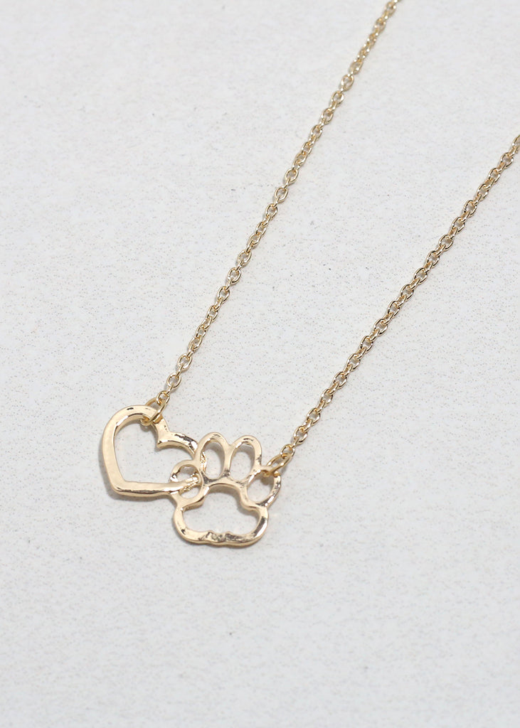 Heart & Paw Print Necklace Gold JEWELRY - Shop Miss A
