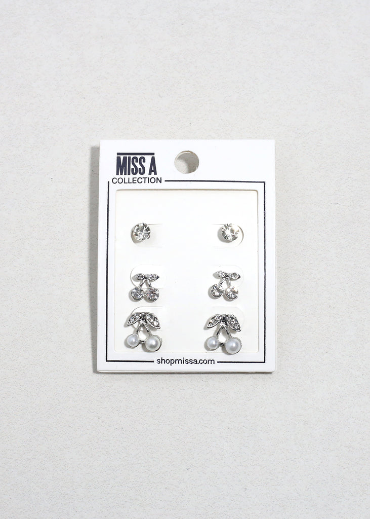 Sweet Cherry Stud Trio Silver JEWELRY - Shop Miss A
