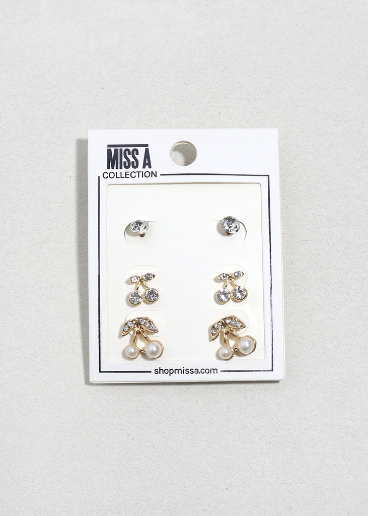 Sweet Cherry Stud Trio Gold JEWELRY - Shop Miss A