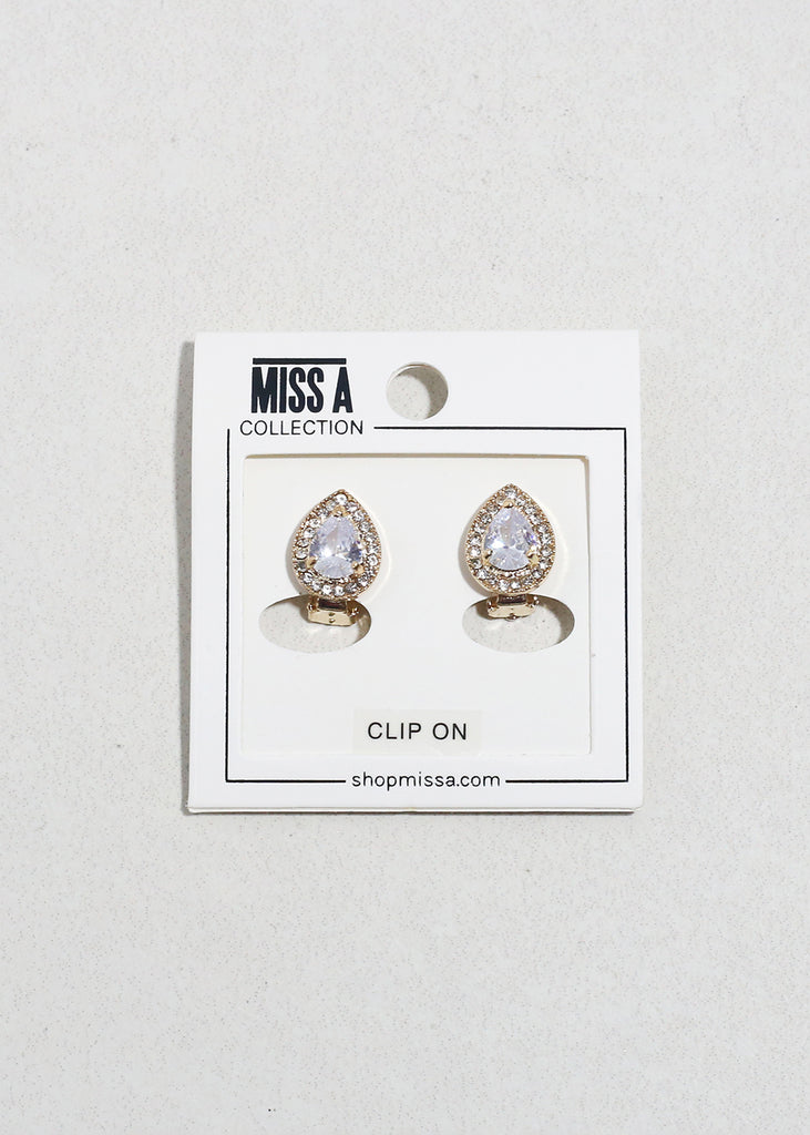 Teardrop Rhinestone Clip-On Earrings Gold JEWELRY - Shop Miss A