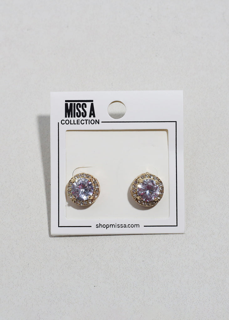 Round Halo Stud Earrings Gold JEWELRY - Shop Miss A