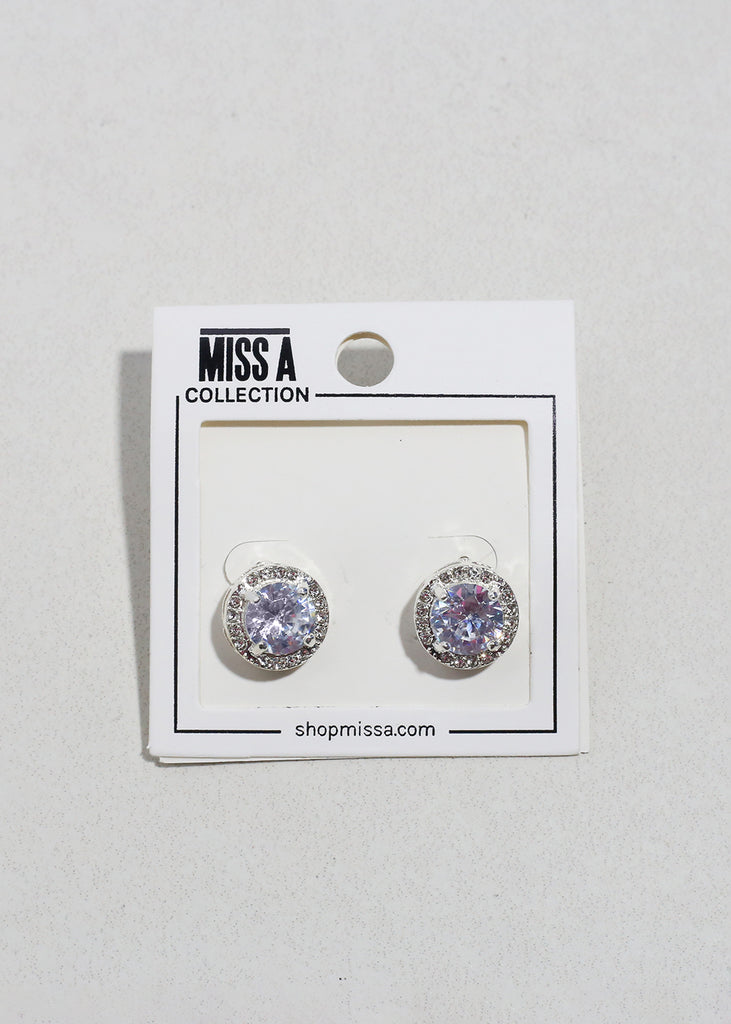 Round Halo Stud Earrings Silver JEWELRY - Shop Miss A