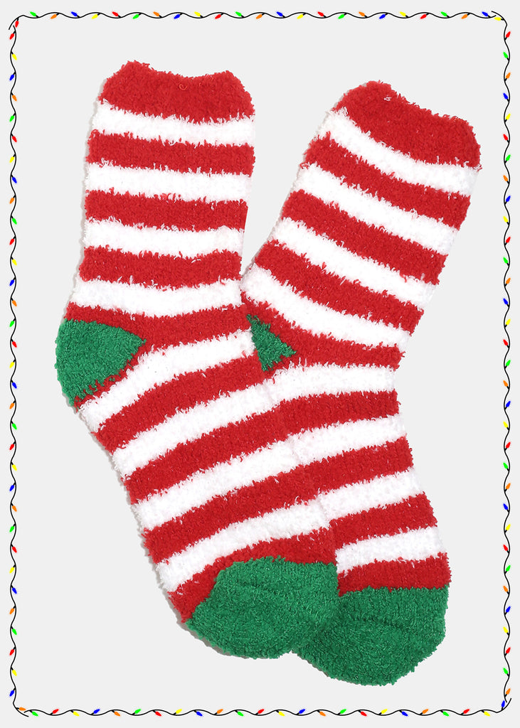 Miss A Christmas Fuzzy Socks - Red White Stripe  ACCESSORIES - Shop Miss A
