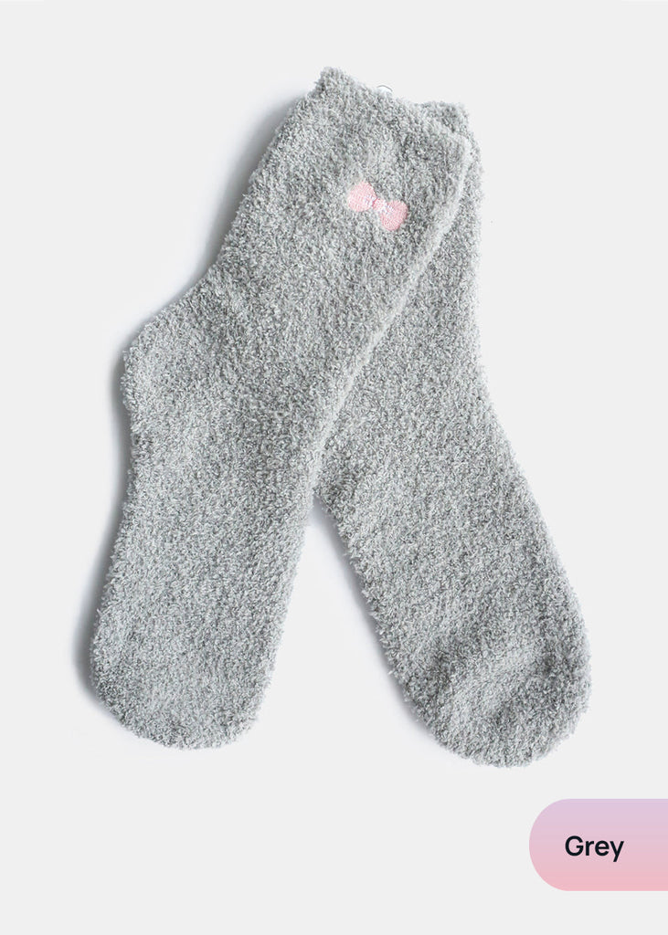 Fuzzy Socks with Bow Grey ACCESSORIES - Shop Miss A