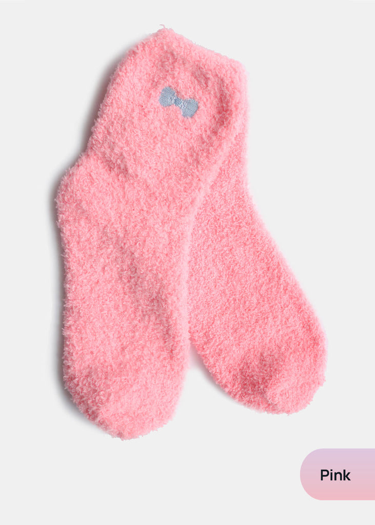 Fuzzy Socks with Bow Pink ACCESSORIES - Shop Miss A