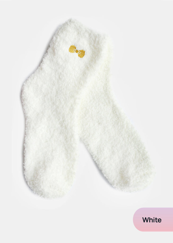 Fuzzy Socks with Bow White ACCESSORIES - Shop Miss A