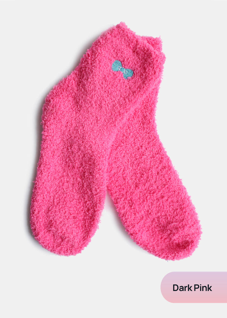 Fuzzy Socks with Bow Dark Pink ACCESSORIES - Shop Miss A