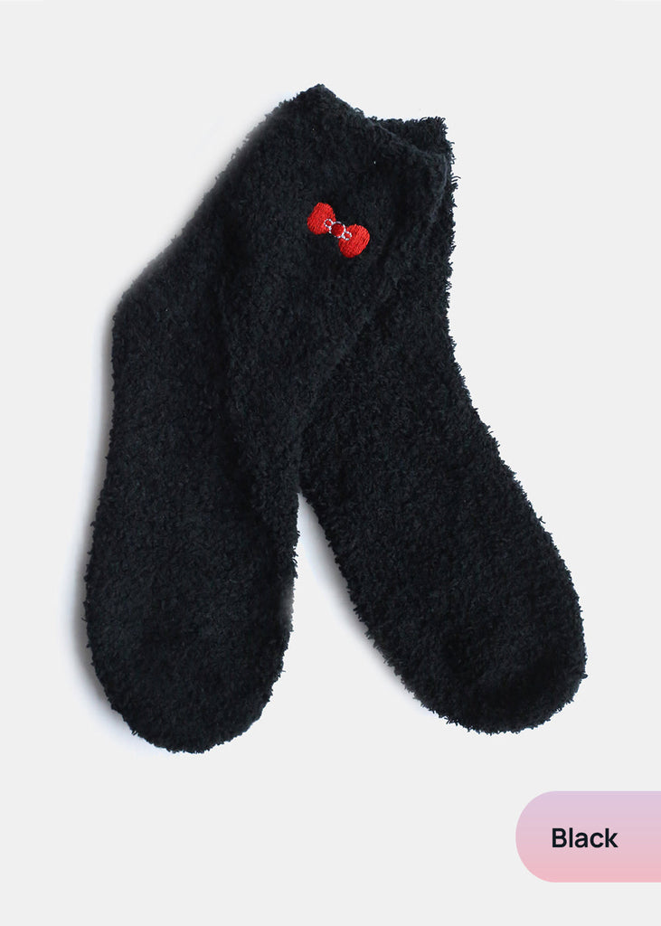 Fuzzy Socks with Bow Black ACCESSORIES - Shop Miss A