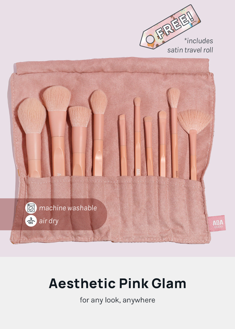 AOA Matte Rose Brush Set + Satin Travel Roll – Shop Miss A