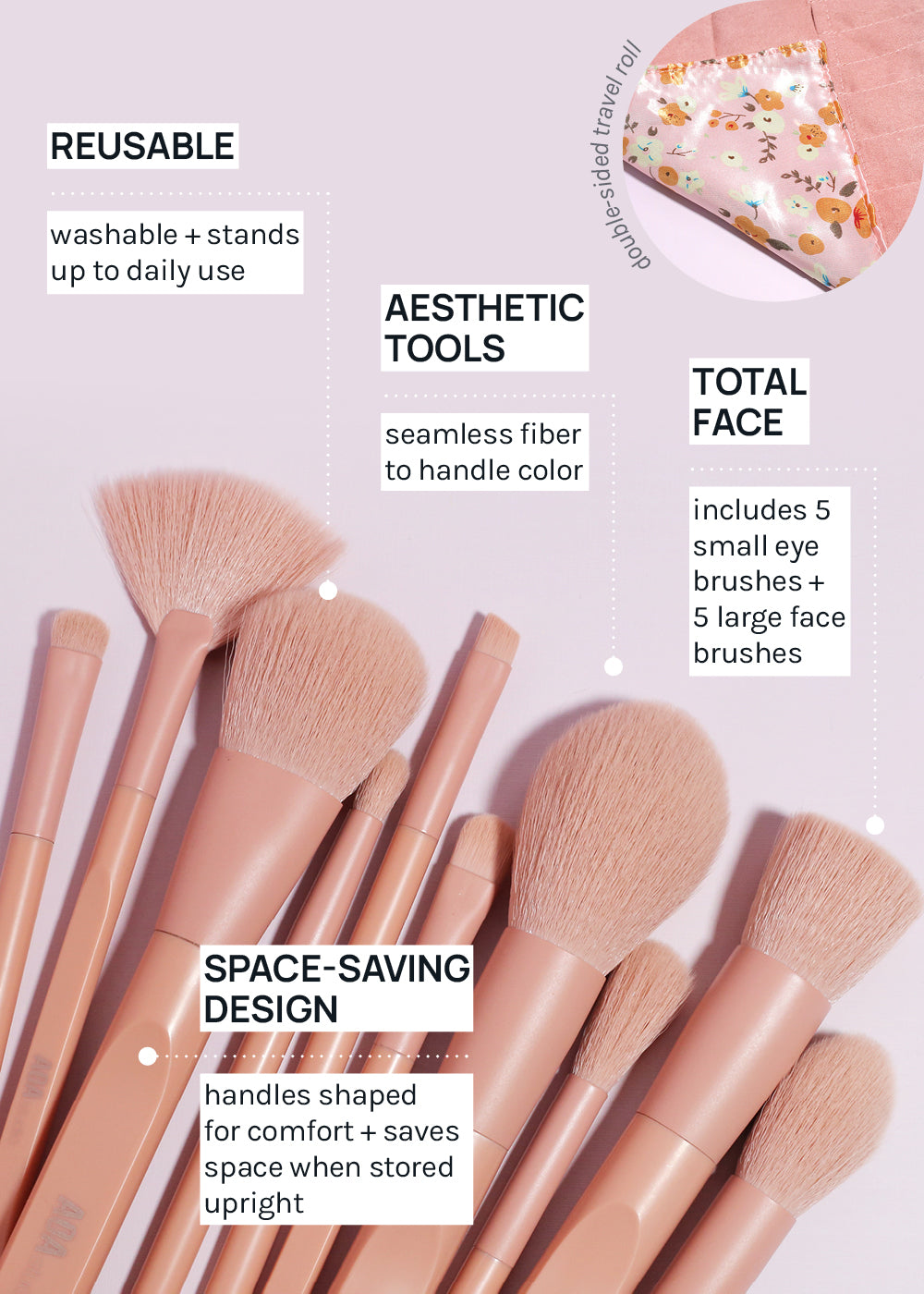 AOA Matte Rose Brush Set + Satin Travel Roll – Shop Miss A