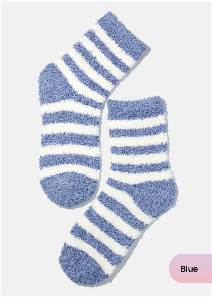 Miss A Stripe Fuzzy Socks Blue ACCESSORIES - Shop Miss A