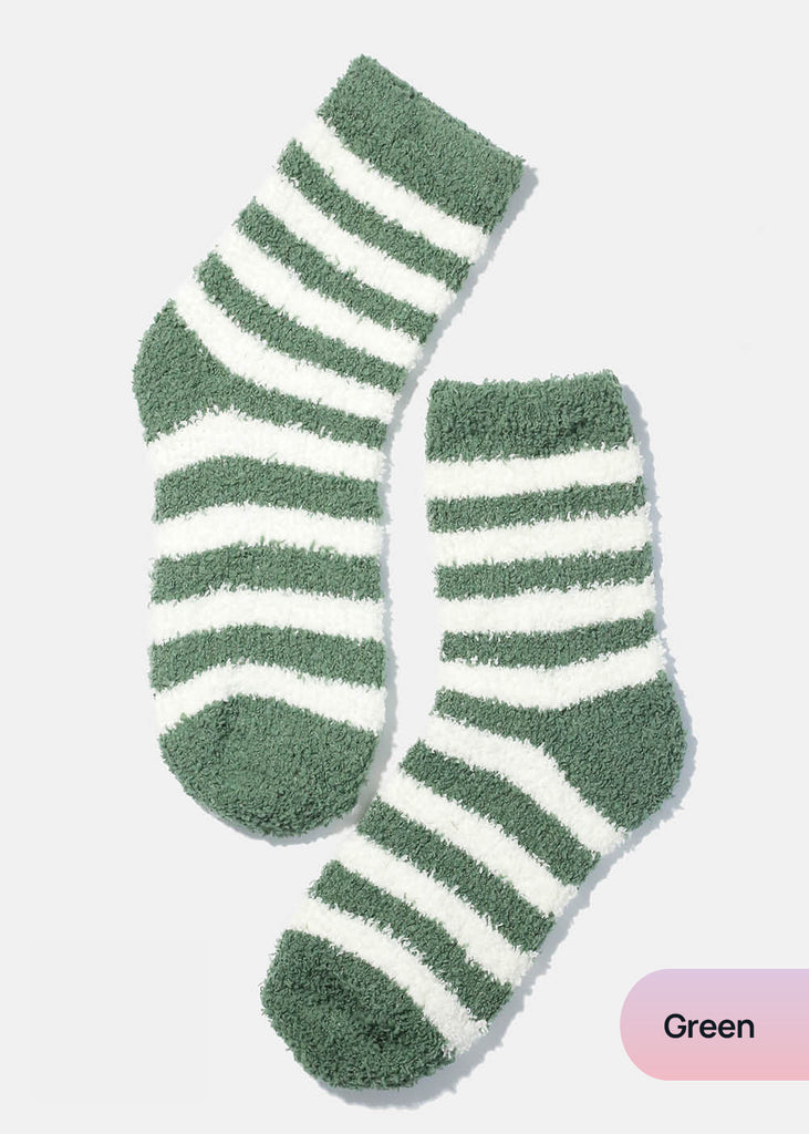 Miss A Stripe Fuzzy Socks Green ACCESSORIES - Shop Miss A