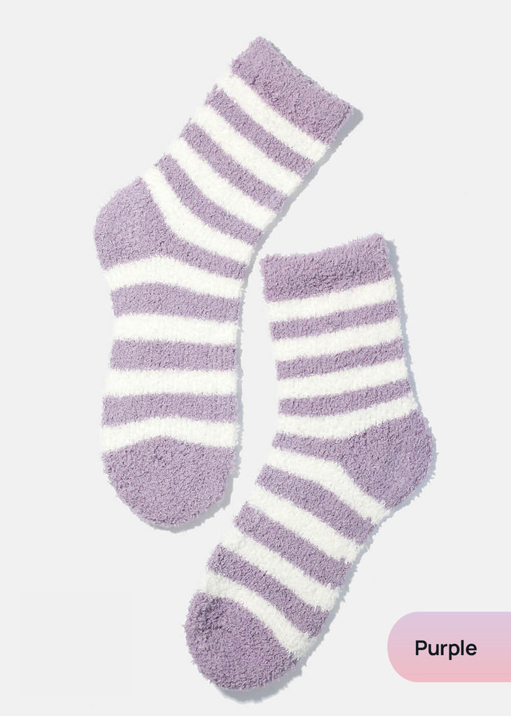 Miss A Stripe Fuzzy Socks Purple ACCESSORIES - Shop Miss A