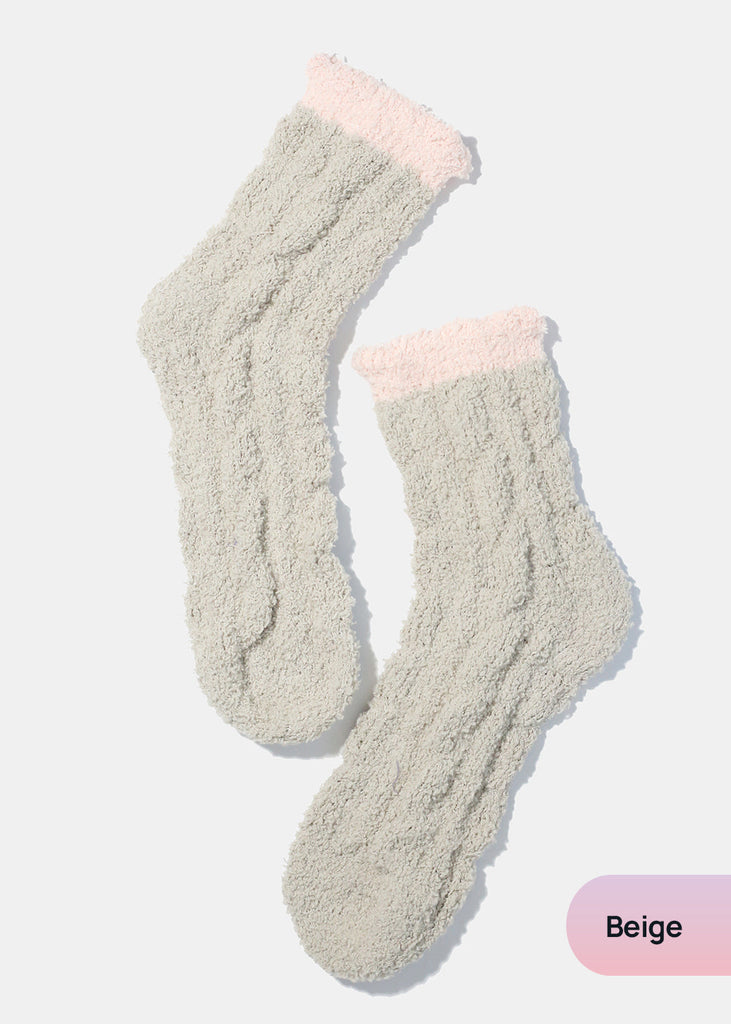 Miss A Winter Fuzzy Socks Beige ACCESSORIES - Shop Miss A