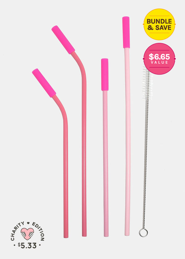 ReUse-able Pink Straw 4-Piece Set + Cleaner  LIFE - Shop Miss A