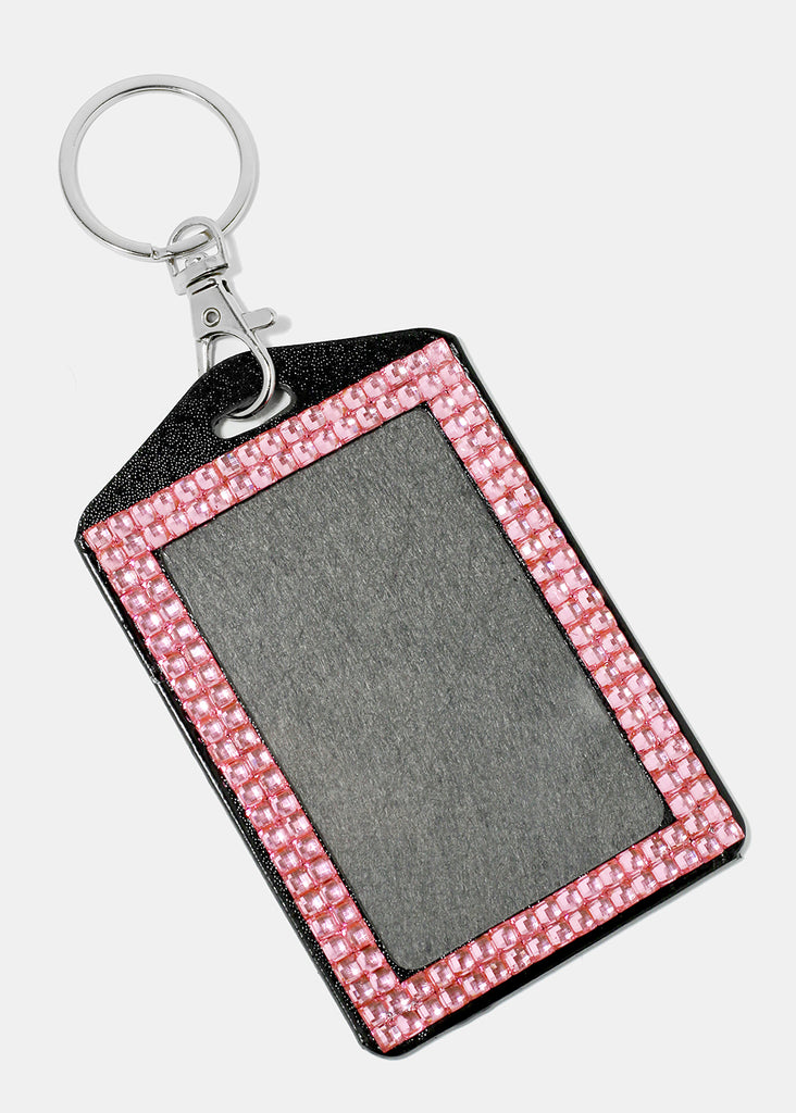 Rhinestone Studded ID Keychain Holder Pink ACCESSORIES - Shop Miss A