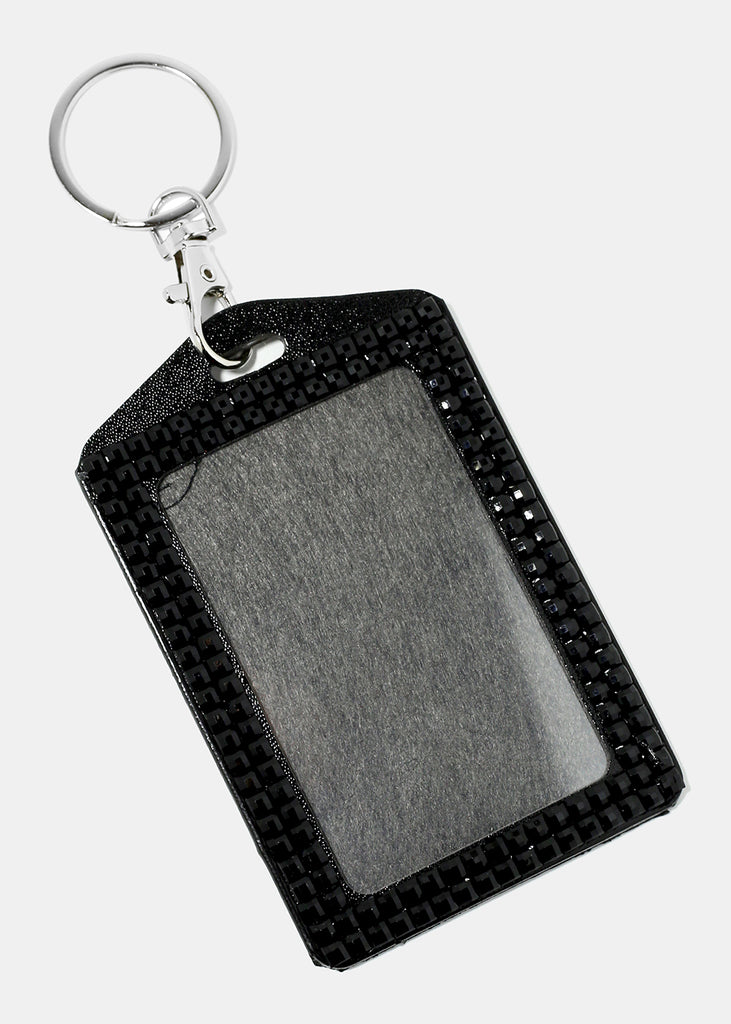 Rhinestone Studded ID Keychain Holder Black ACCESSORIES - Shop Miss A