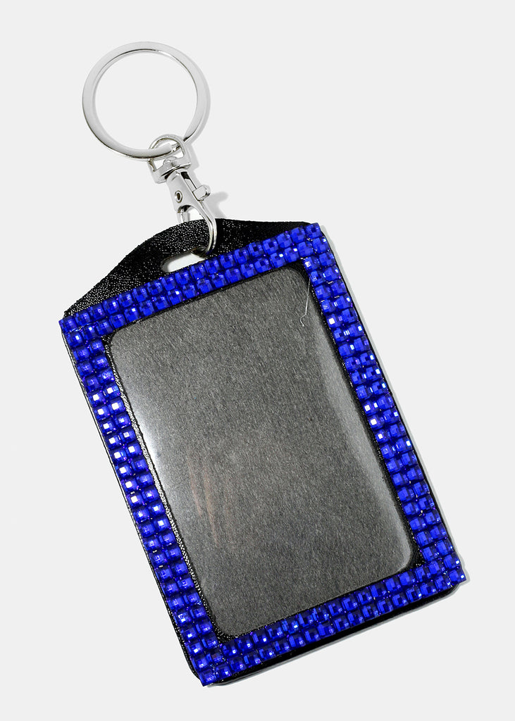 Rhinestone Studded ID Keychain Holder Blue ACCESSORIES - Shop Miss A