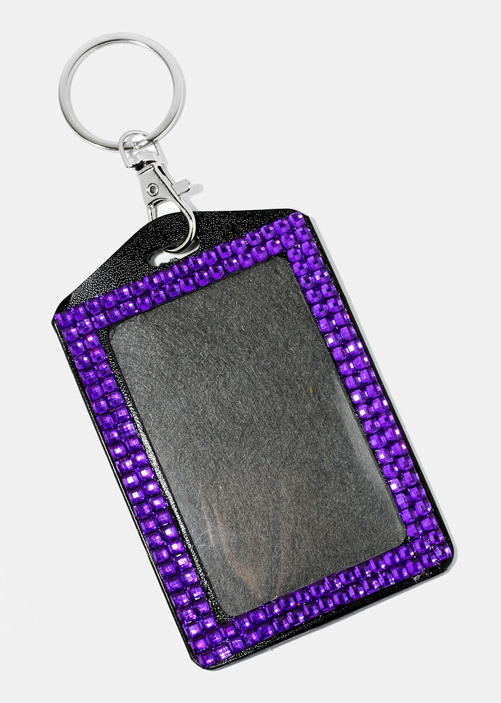 Rhinestone Studded ID Keychain Holder Purple ACCESSORIES - Shop Miss A