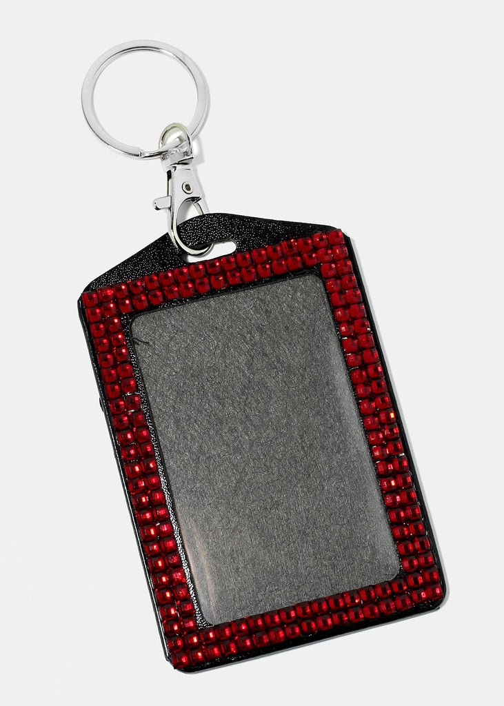 Rhinestone Studded ID Keychain Holder Red ACCESSORIES - Shop Miss A