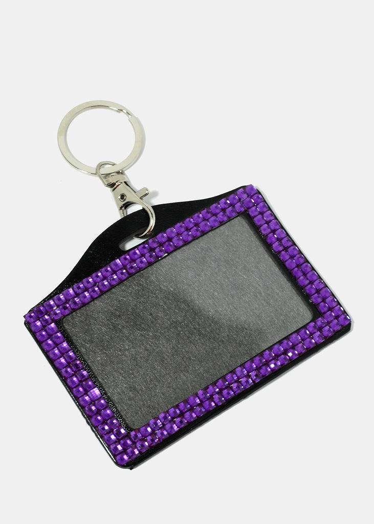 Rhinestone-Studded ID Holder Purple ACCESSORIES - Shop Miss A