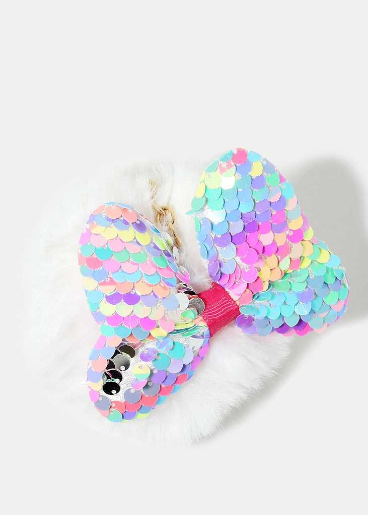 Sequin Butterfly Pom Pom Keychain White SALE - Shop Miss A