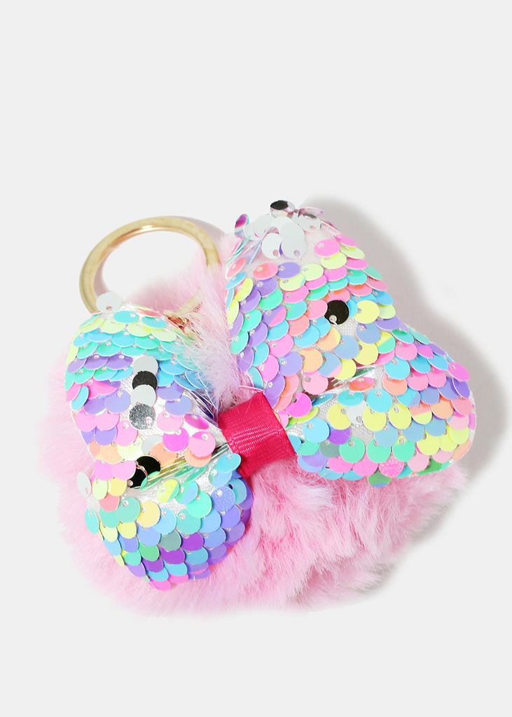 Sequin Butterfly Pom Pom Keychain Light Pink ACCESSORIES - Shop Miss A