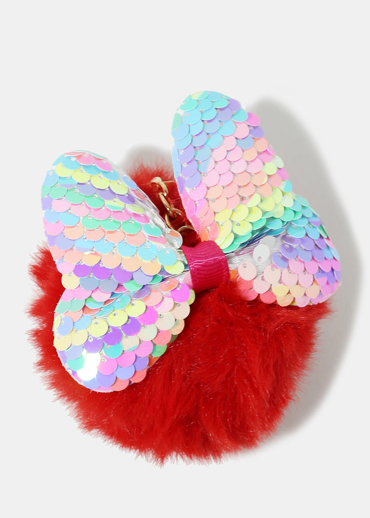 Sequin Butterfly Pom Pom Keychain Red SALE - Shop Miss A