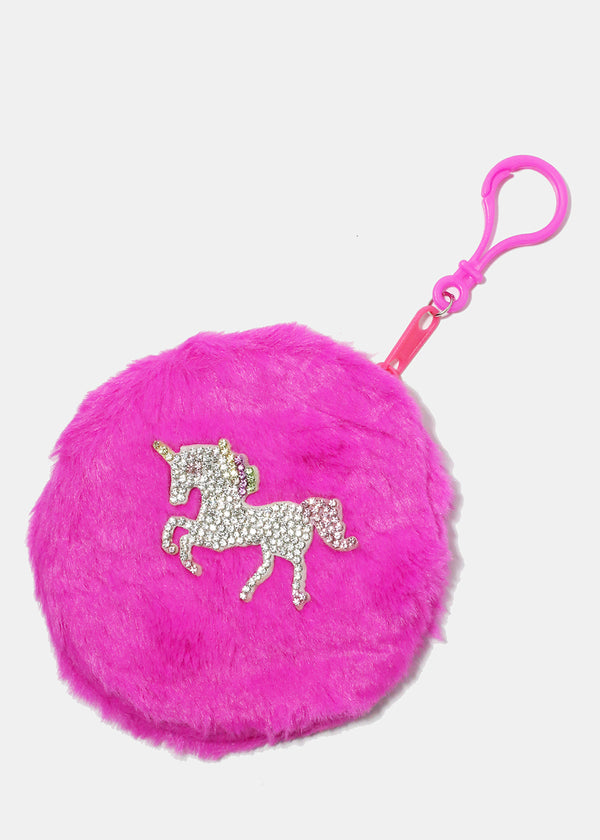 Unicorn Fuzzy Coin Pouch Pink ACCESSORIES - Shop Miss A