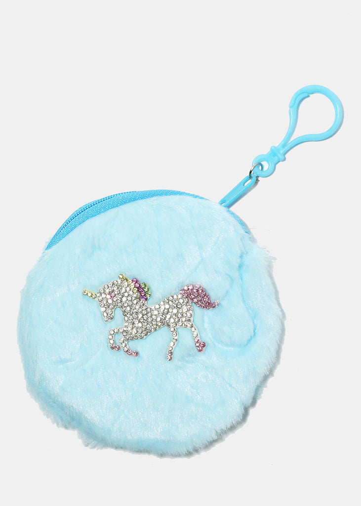 Unicorn Fuzzy Coin Pouch Blue ACCESSORIES - Shop Miss A