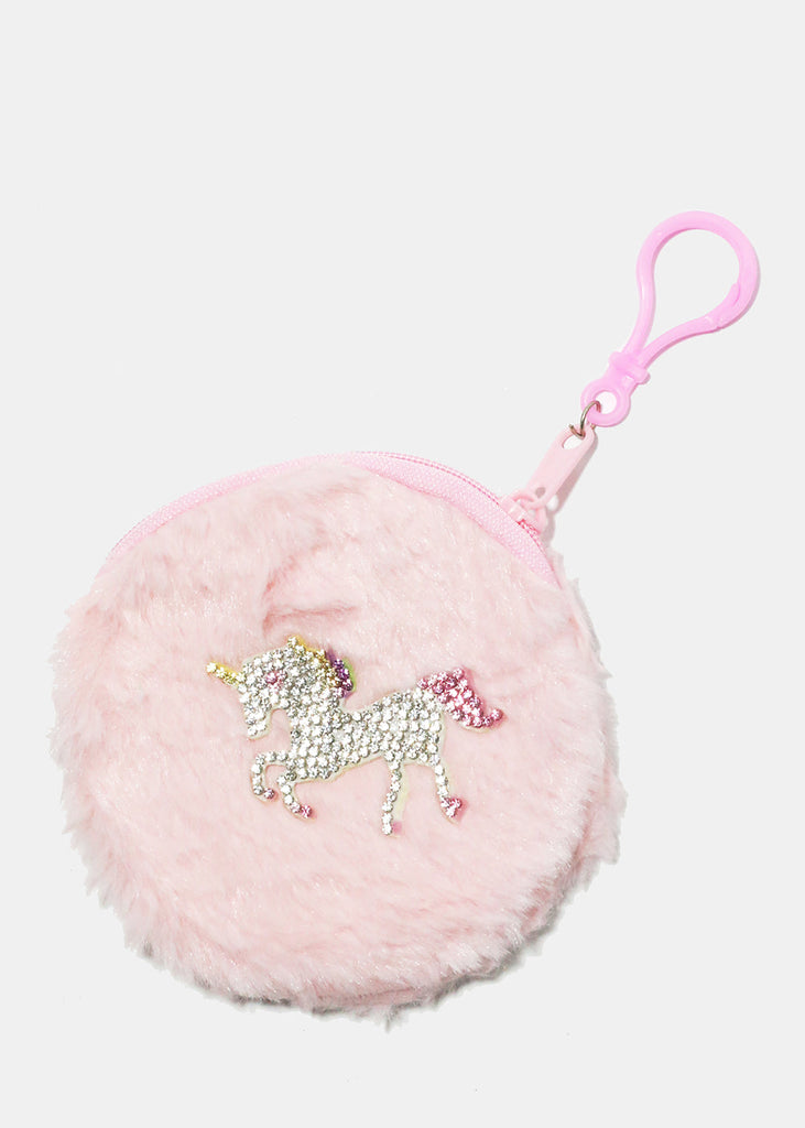 Unicorn Fuzzy Coin Pouch Light Pink ACCESSORIES - Shop Miss A