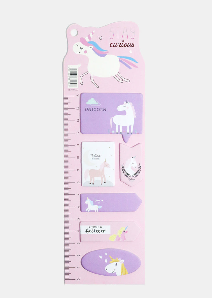 Unicorn Print Index Sticky Notes & Ruler Pink ACCESSORIES - Shop Miss A