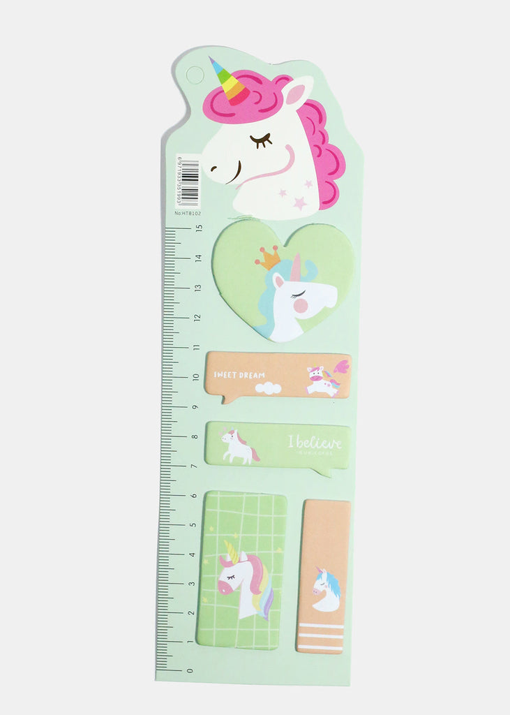 Unicorn Print Index Sticky Notes & Ruler Green ACCESSORIES - Shop Miss A