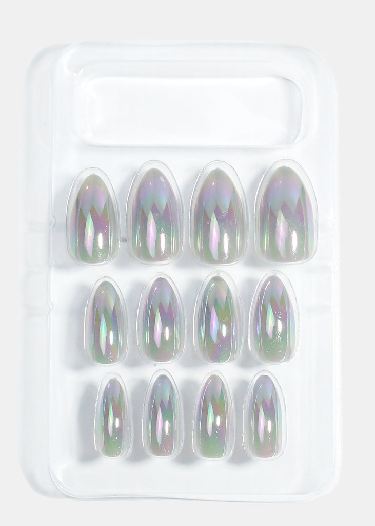 Holographic Almond Press On Nails Grey NAILS - Shop Miss A